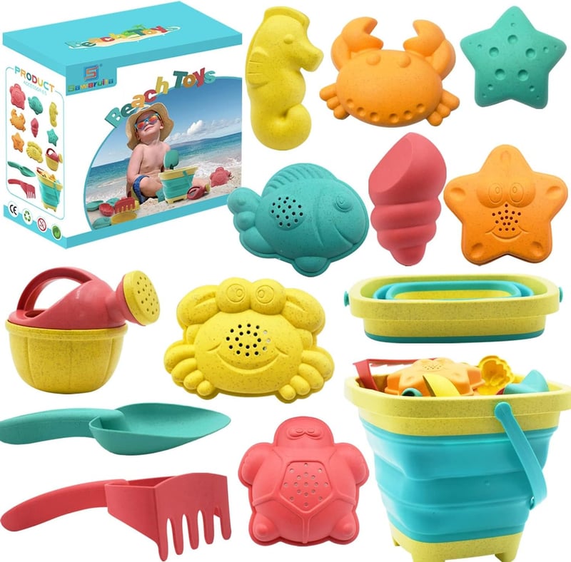 Kids' Beach Toy Set - 12 PCS Sand Bucket, Shovel & Rake