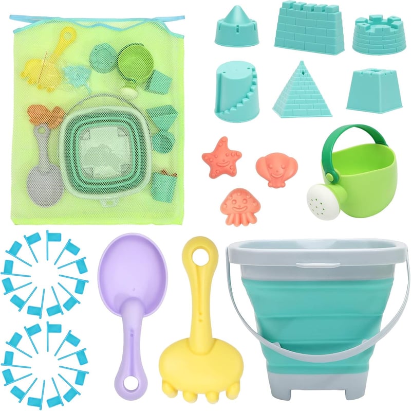 Kids' Beach Toys Sand Set with Collapsible Bucket & Shovels