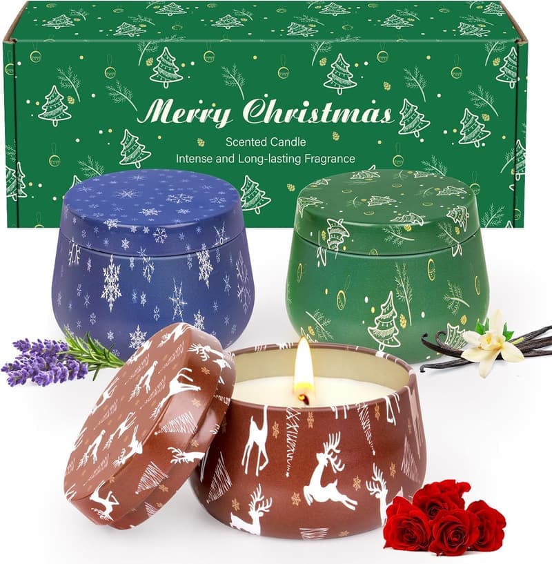 Christmas Scented Soy Candle Gift Set for Couples - 3 Pack