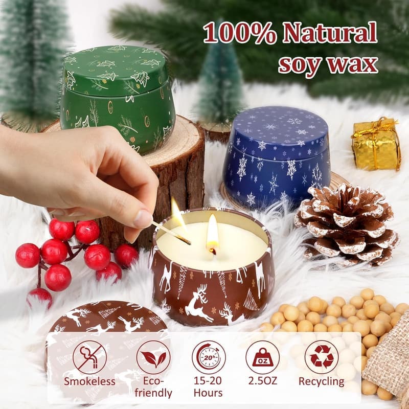 Christmas Scented Soy Candle Gift Set for Couples - 3 Pack