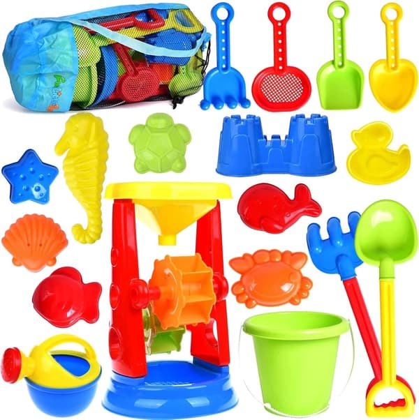 Kids' 19-Piece Beach Toy Set with Water Wheel & Mesh Bag