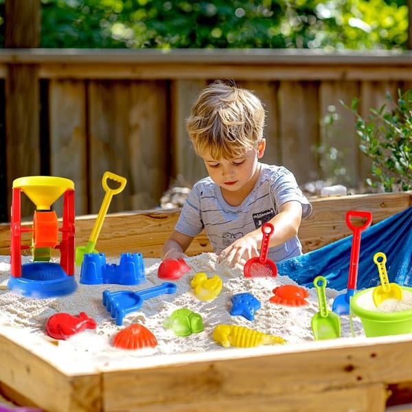 Kids' 19-Piece Beach Toy Set with Water Wheel & Mesh Bag
