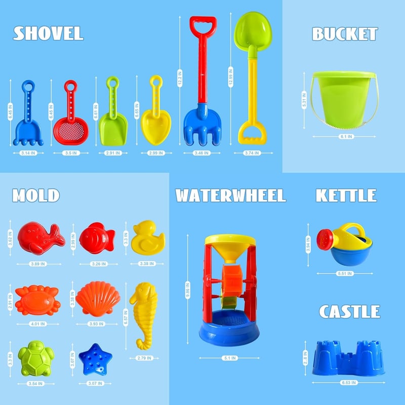 Kids' 19-Piece Beach Toy Set with Water Wheel & Mesh Bag