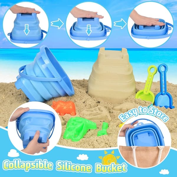 Dinosaur Sand Toys Set with Dump Truck & Collapsible Bucket