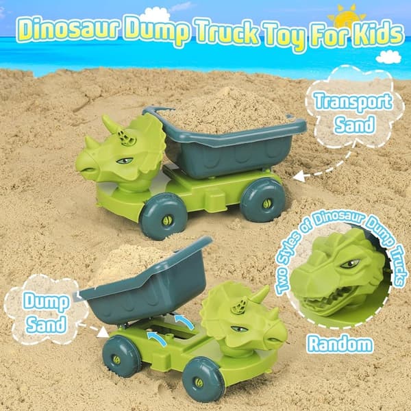 Dinosaur Sand Toys Set with Dump Truck & Collapsible Bucket