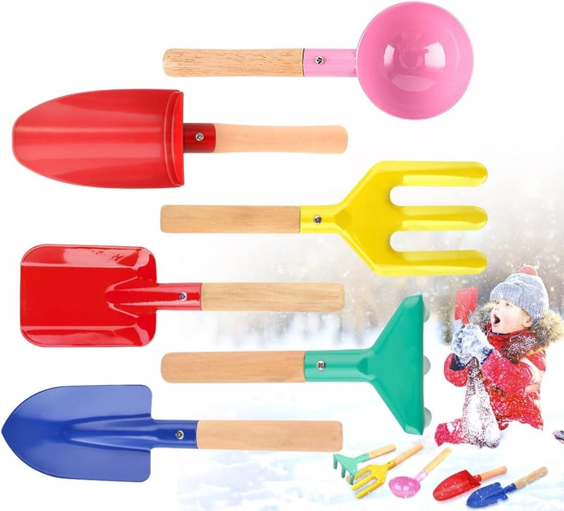Kids Beach Tool Set - 6 Metal & Wooden Gardening Toys