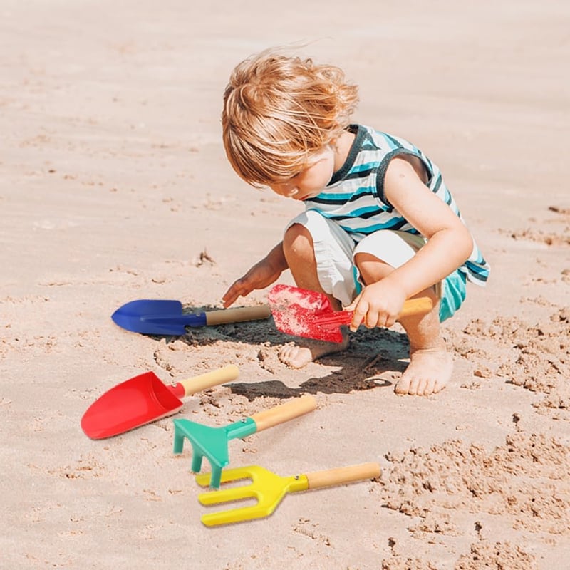 Kids Beach Tool Set - 6 Metal & Wooden Gardening Toys