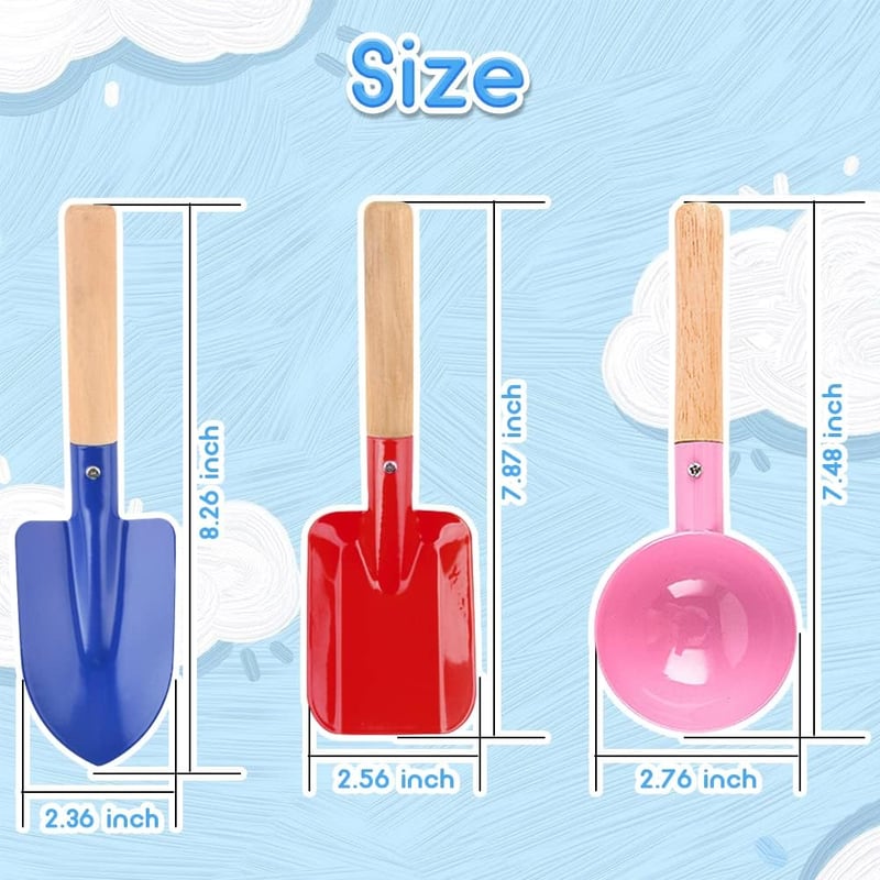 Kids Beach Tool Set - 6 Metal & Wooden Gardening Toys