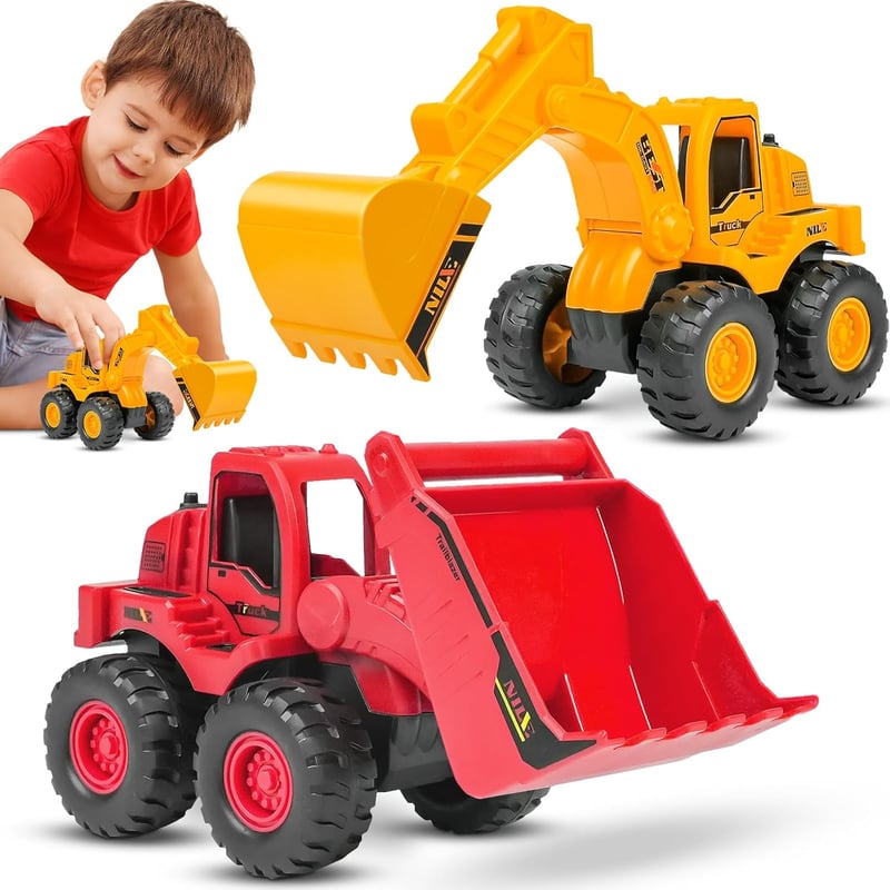 Friction-Powered Excavator Loader Truck Set for Kids (2 Pack)