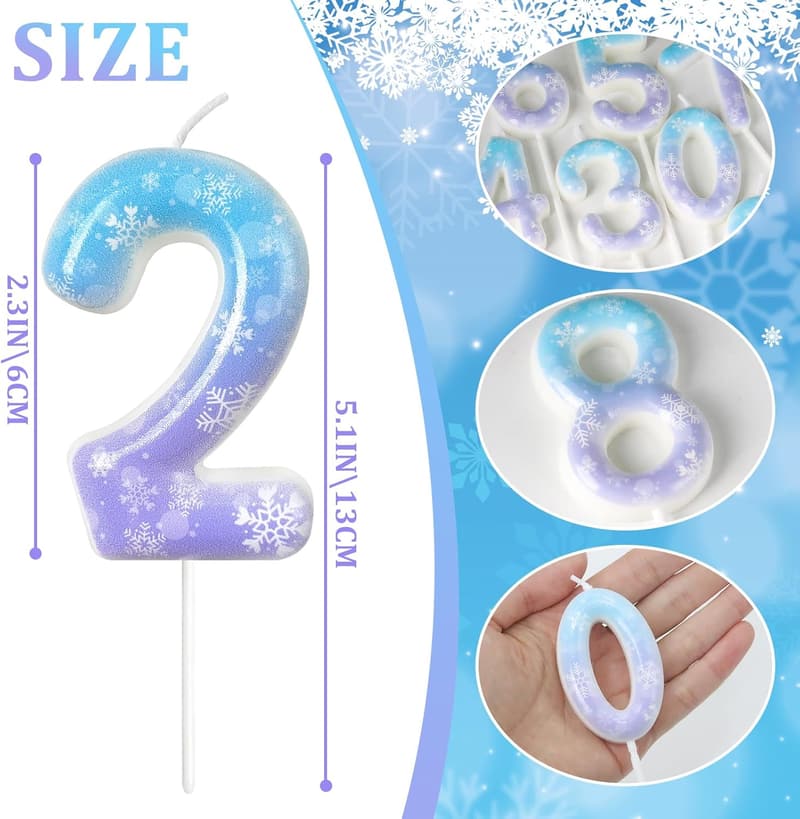 Digital Snowflake Birthday Candles - Blue & Purple (2)