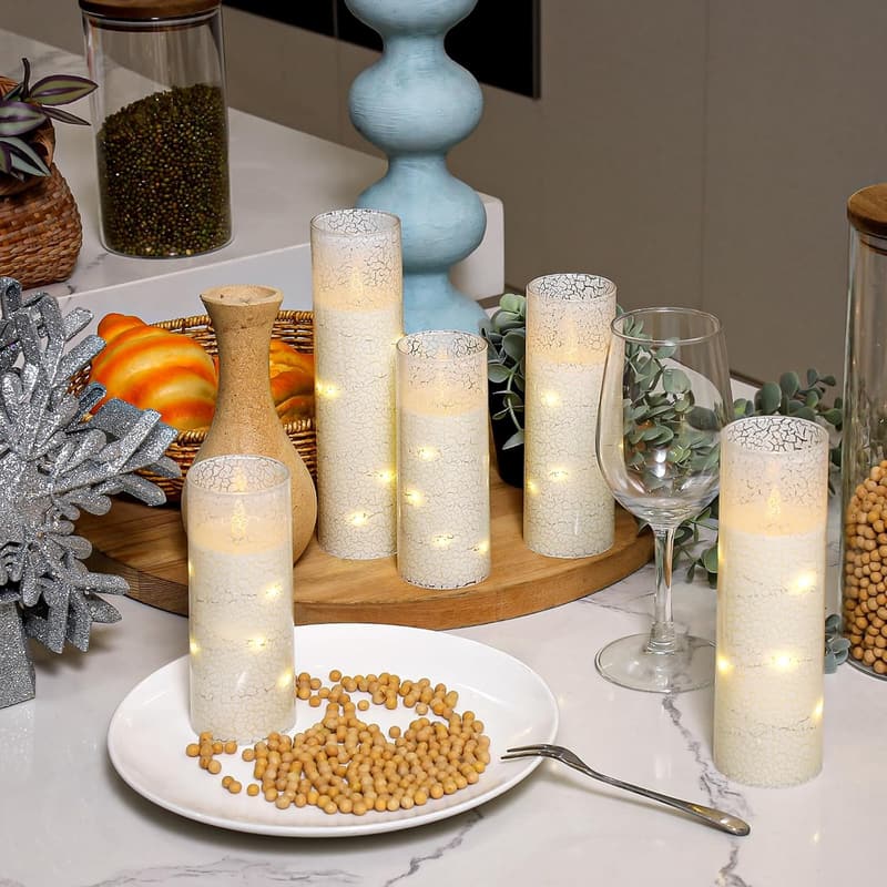 Snow Themed Flameless LED Candles Set with Remote & Timer