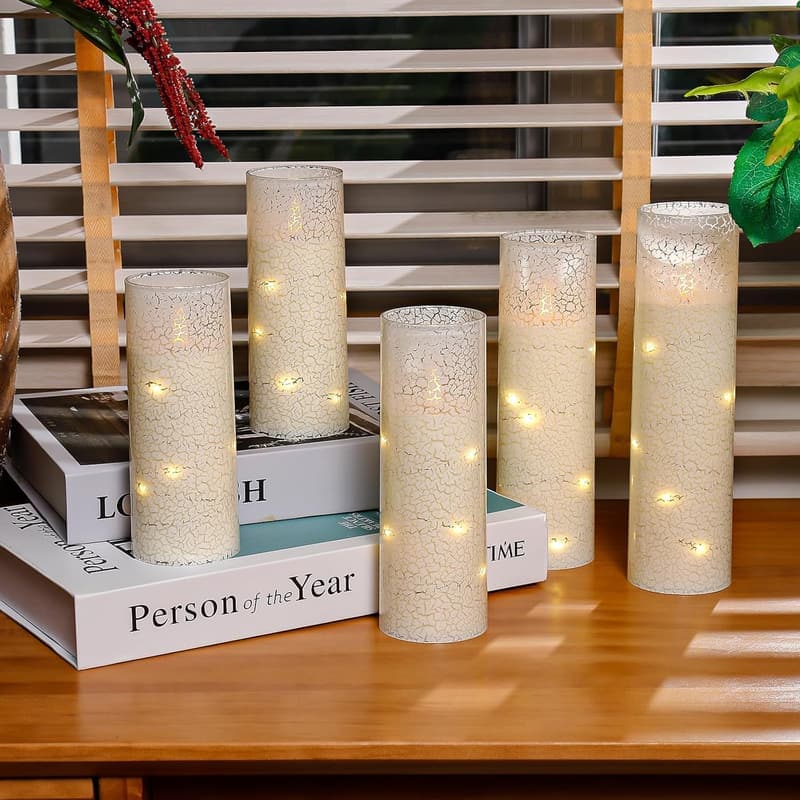 Snow Themed Flameless LED Candles Set with Remote & Timer