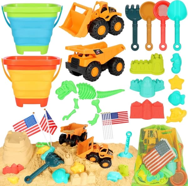 Kids' Beach Sand Toy Set - 29PCS with Buckets & Trucks