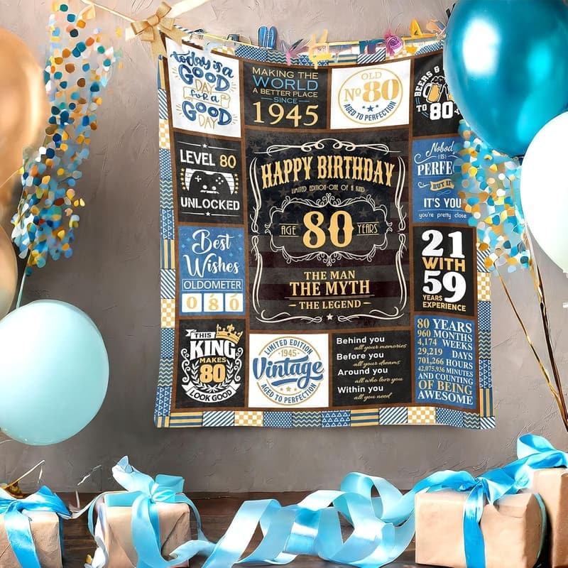 80th Birthday Blanket 60x50 inches for Men