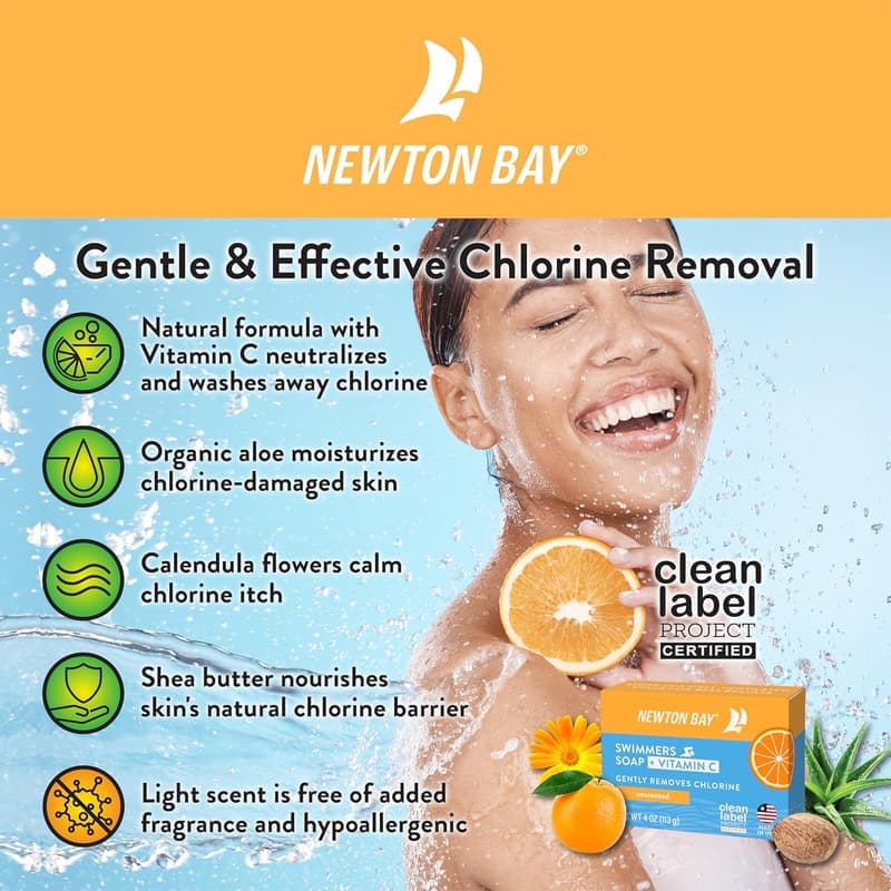 Natural Body Wash Soap Bar for Swimmers - 4 oz, Vitamin C