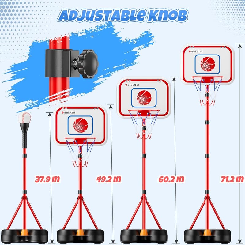 Kids' Adjustable Basketball Hoop & T-Ball Set - Outdoor Gift
