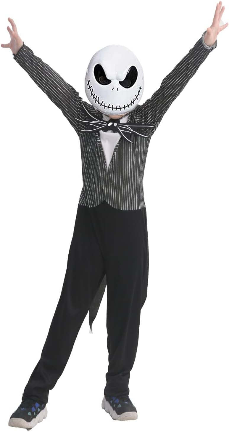 Skeleton Jack Costume for Kids - Jumpsuit & Mask, 3-12 Years