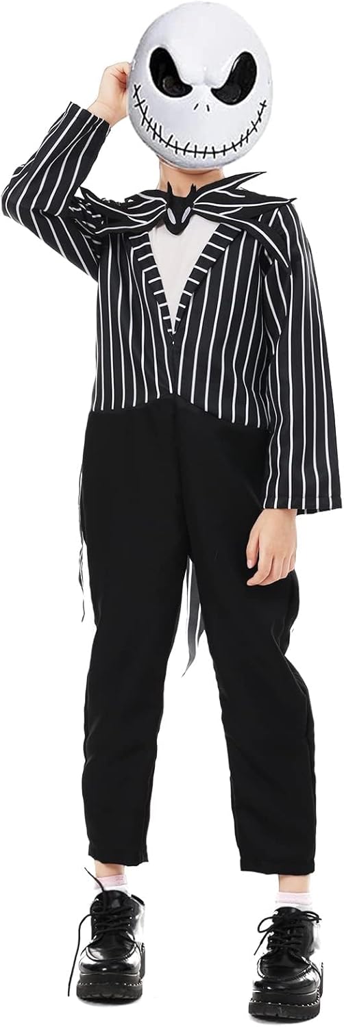 Skeleton Jack Costume for Kids - Jumpsuit & Mask, 3-12 Years