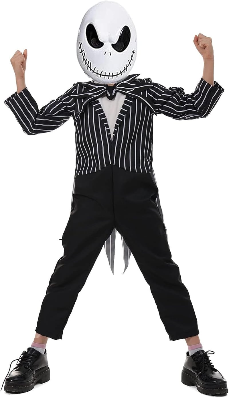 Skeleton Jack Costume for Kids - Jumpsuit & Mask, 3-12 Years