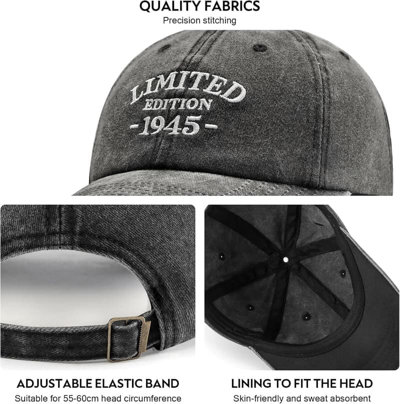80th Birthday Washed Cotton Embroidered Baseball Cap