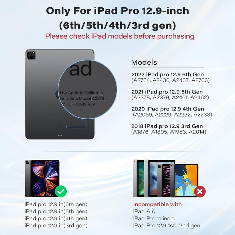 iPad Pro 12.9 Magnetic Keyboard Case with Floating Stand - Black