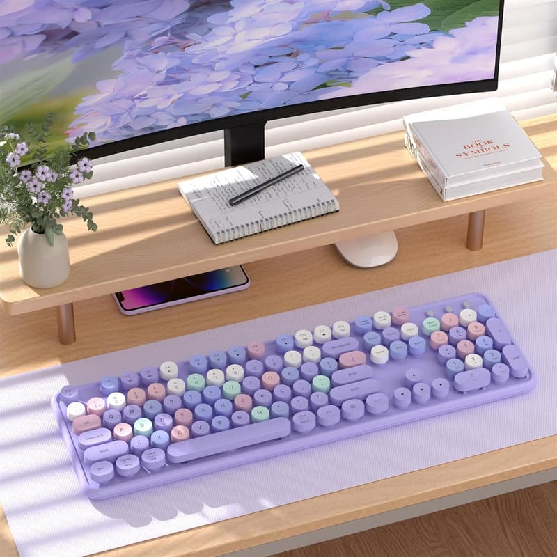 Colorful Retro Bluetooth Keyboard - Multi-Device, Full-Size