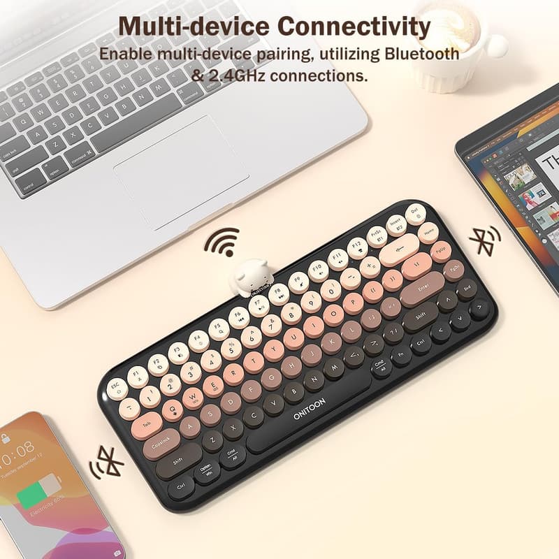 Multi-Device Retro Typewriter Keyboard with Colorful Keycaps