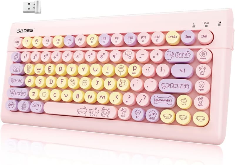 Cute Typewriter-Style Pink Wireless Bluetooth Keyboard for iPads