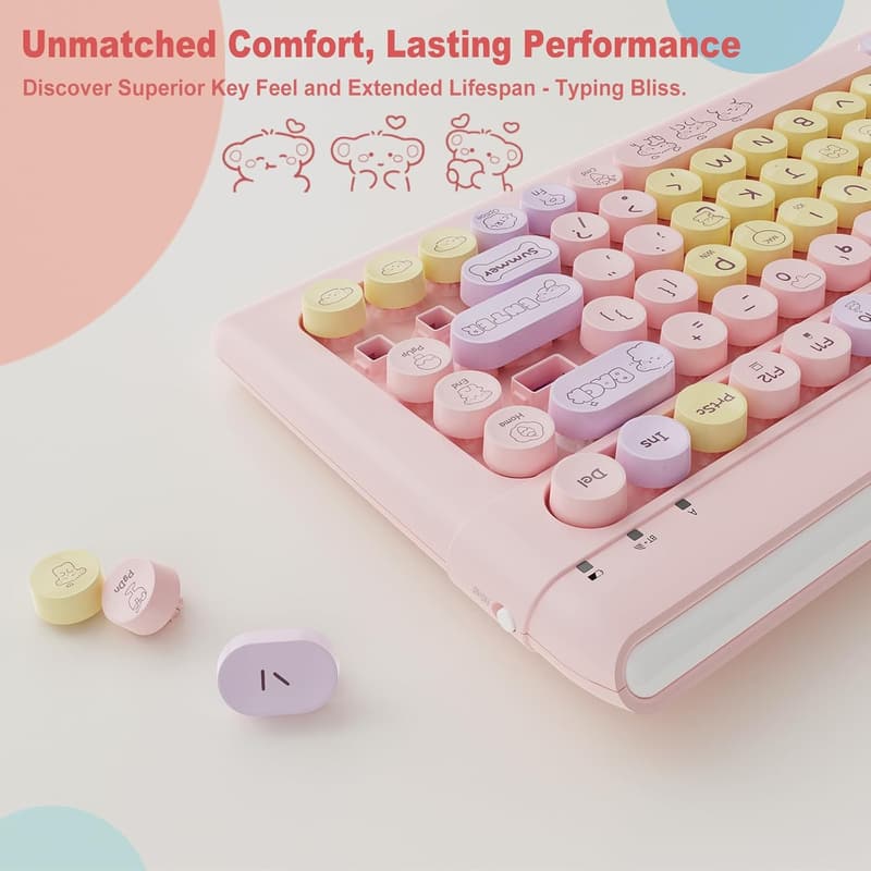Cute Typewriter-Style Pink Wireless Bluetooth Keyboard for iPads