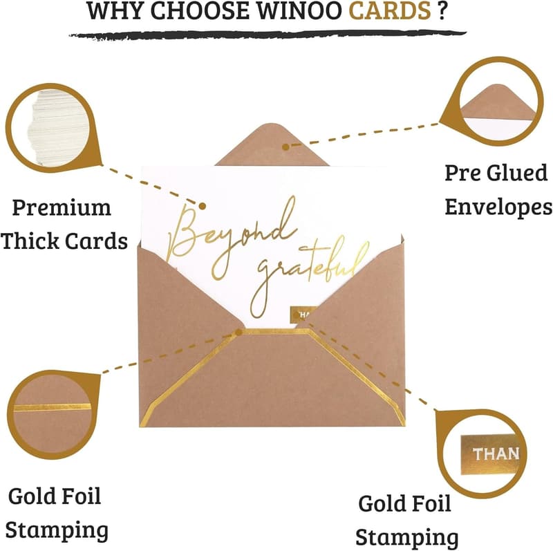 Thank You Cards with Gold Foil - Set of 36, 4x6 Inches