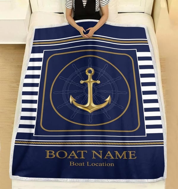 Custom Nautical Anchor Blanket - Personalized Fleece Boating Gift