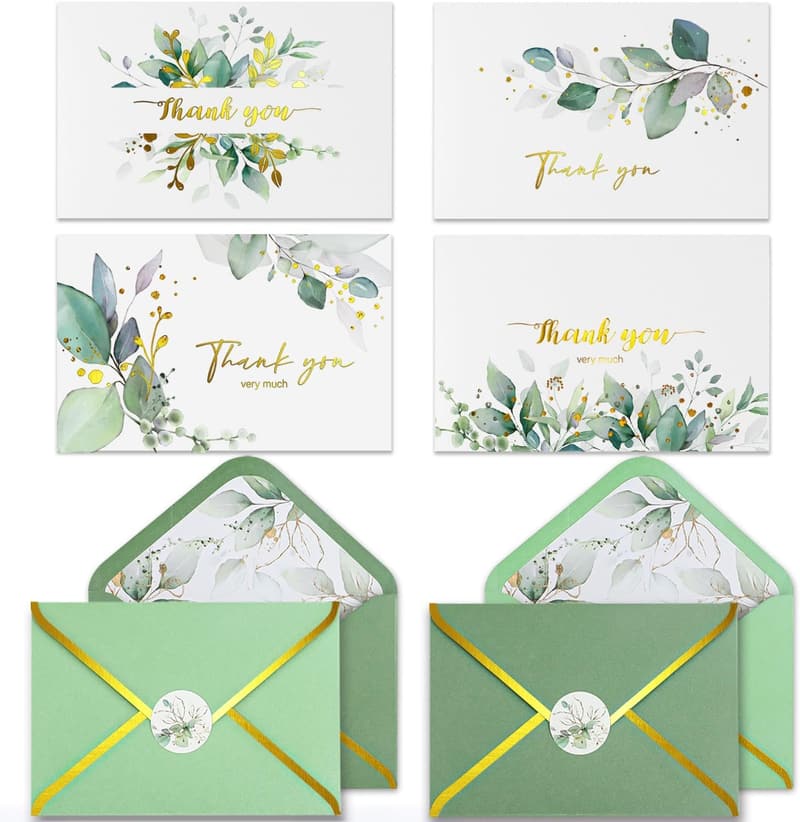 Gold Thank You Cards, 32-Pack, All Occasion Blank Notes