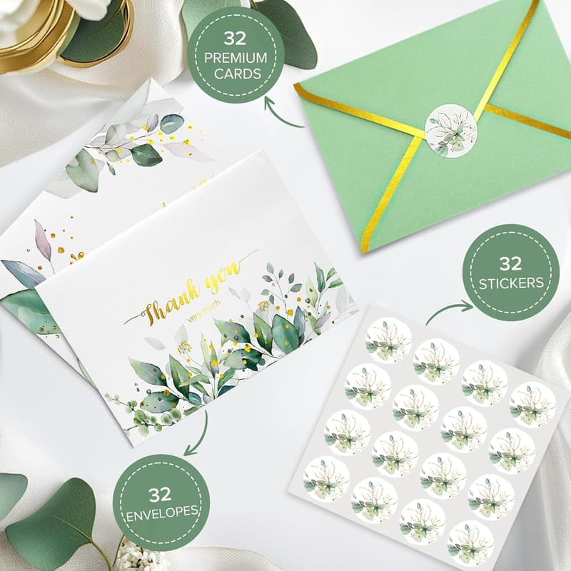 Gold Thank You Cards, 32-Pack, All Occasion Blank Notes