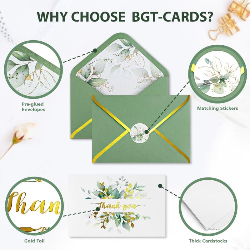 Gold Thank You Cards, 32-Pack, All Occasion Blank Notes