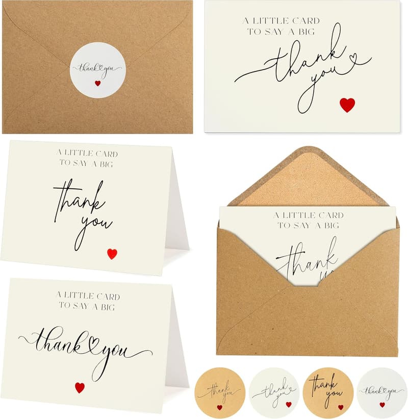 Bulk Thank You Cards - 100 Minimalist Designs with Envelopes