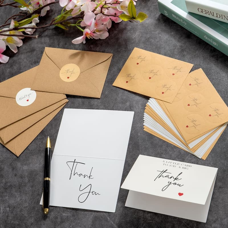 Bulk Thank You Cards - 100 Minimalist Designs with Envelopes