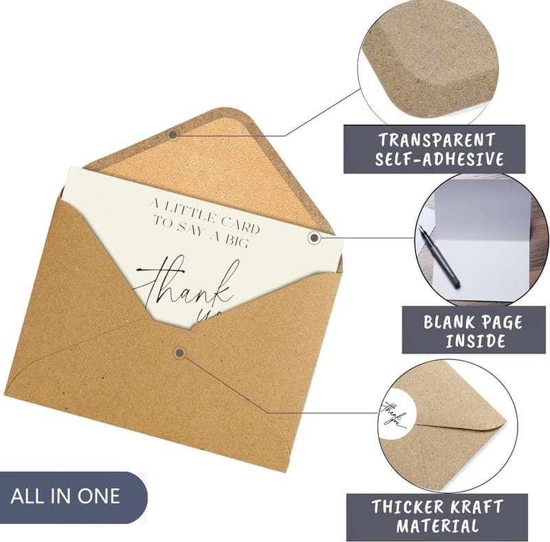 Bulk Thank You Cards - 100 Minimalist Designs with Envelopes