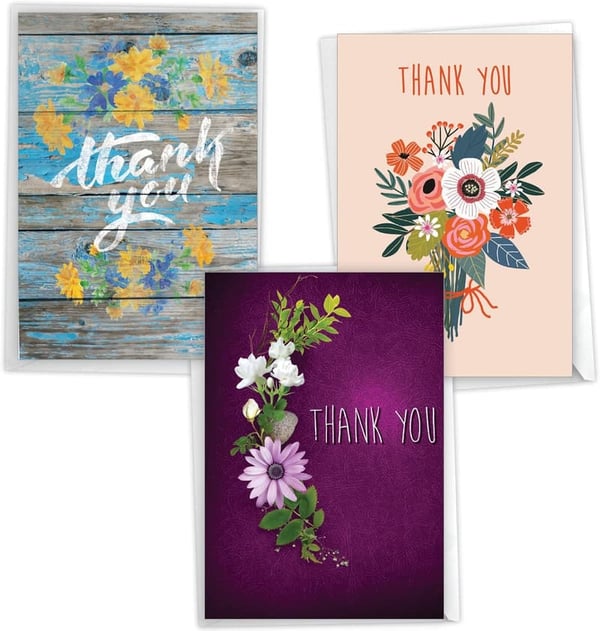 Thank You Greeting Cards Assortment Pack of 3 with Envelopes