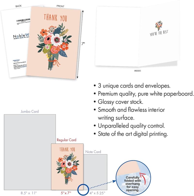 Thank You Greeting Cards Assortment Pack of 3 with Envelopes