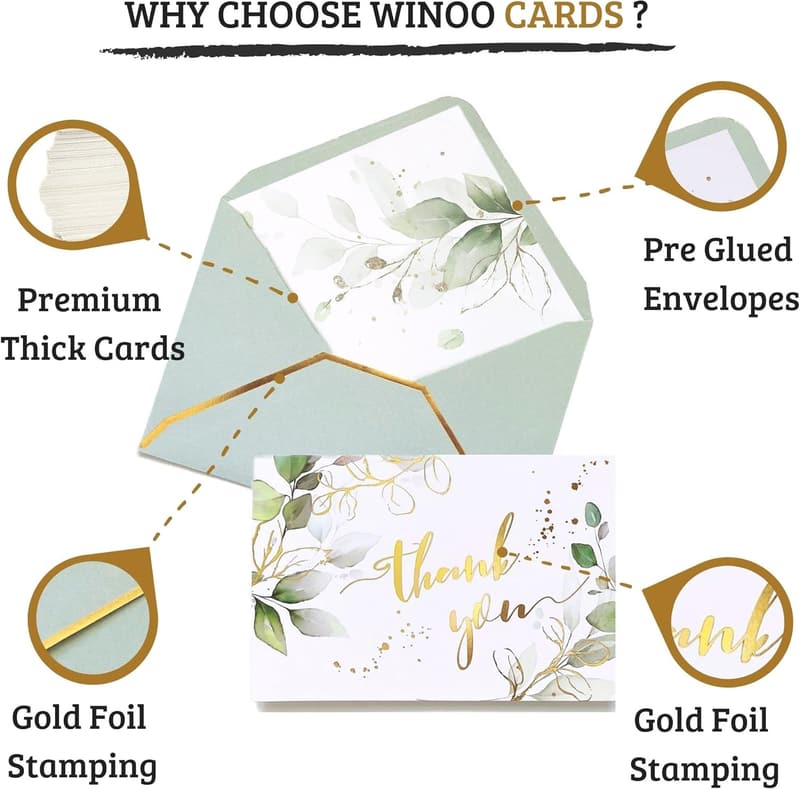 Wedding Thank You Cards - 36pk Heavy Duty Greenery 4x6