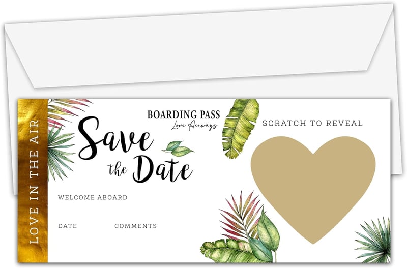 Tropical Greenery Boarding Pass Save the Date Card
