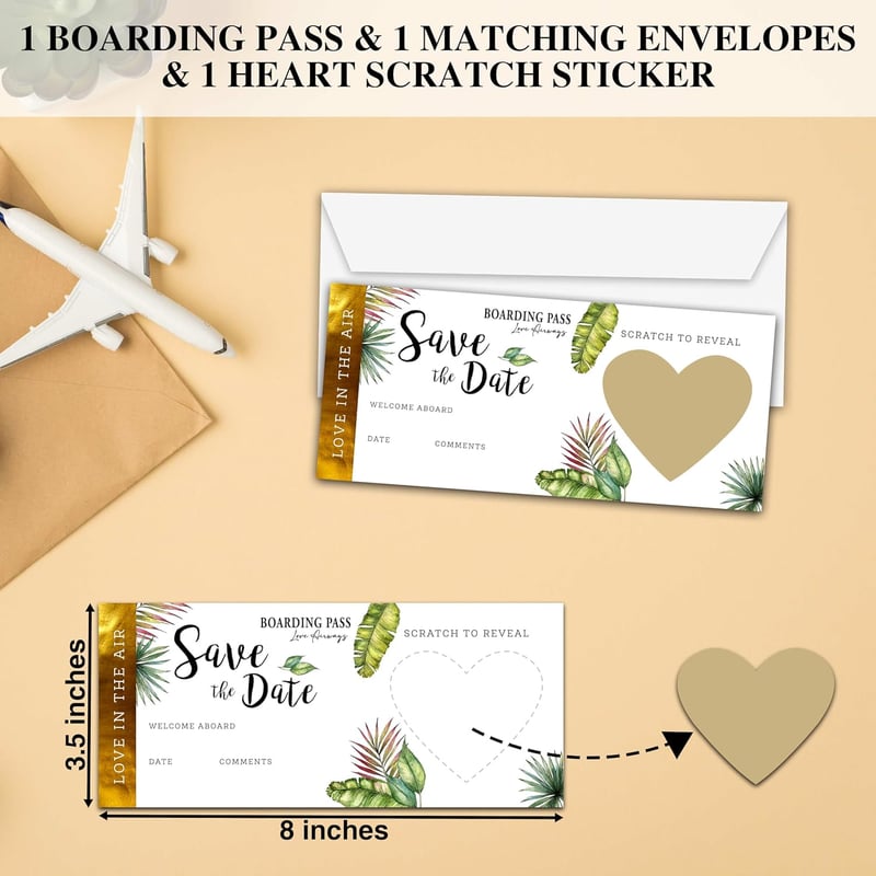 Tropical Greenery Boarding Pass Save the Date Card