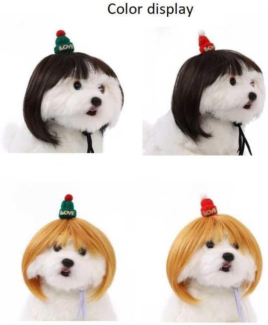 Christmas Dog Wig Costume for Small Dogs - Adjustable Headwear