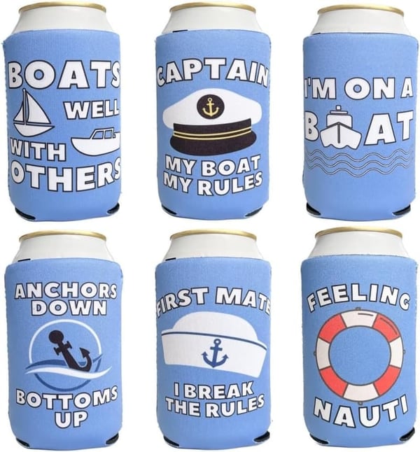Boating-Themed Neoprene Coozies Gift Set for Sailors – 6 Pack