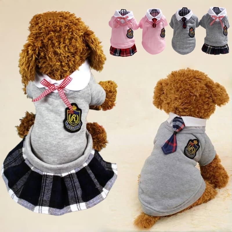 Cute Gray Sailor School Skirt for Small Dogs with Bowtie
