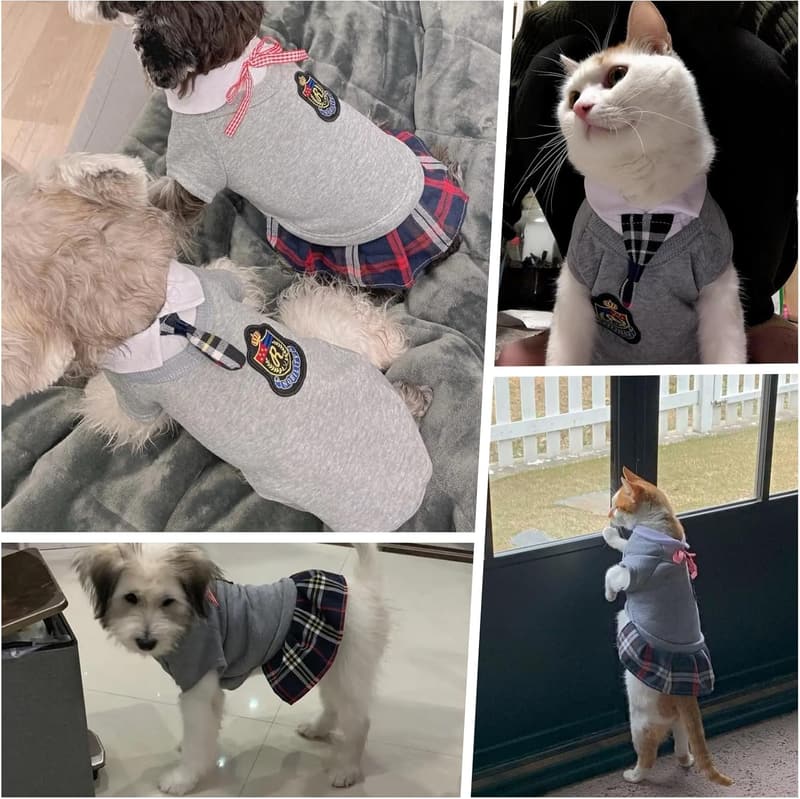 Cute Gray Sailor School Skirt for Small Dogs with Bowtie