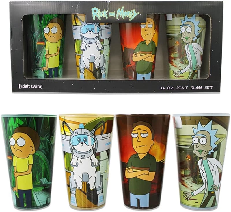 Rick and Morty Pint Glass Set - 16 oz Drinking Glasses (Set of 4)