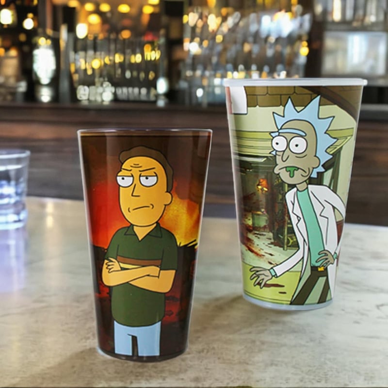 Rick and Morty Pint Glass Set - 16 oz Drinking Glasses (Set of 4)