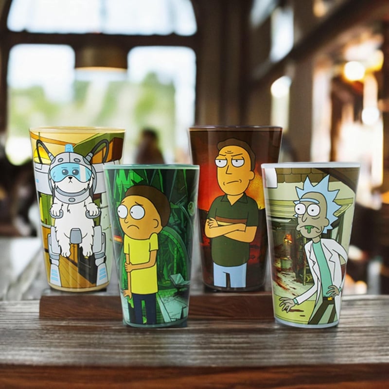 Rick and Morty Pint Glass Set - 16 oz Drinking Glasses (Set of 4)