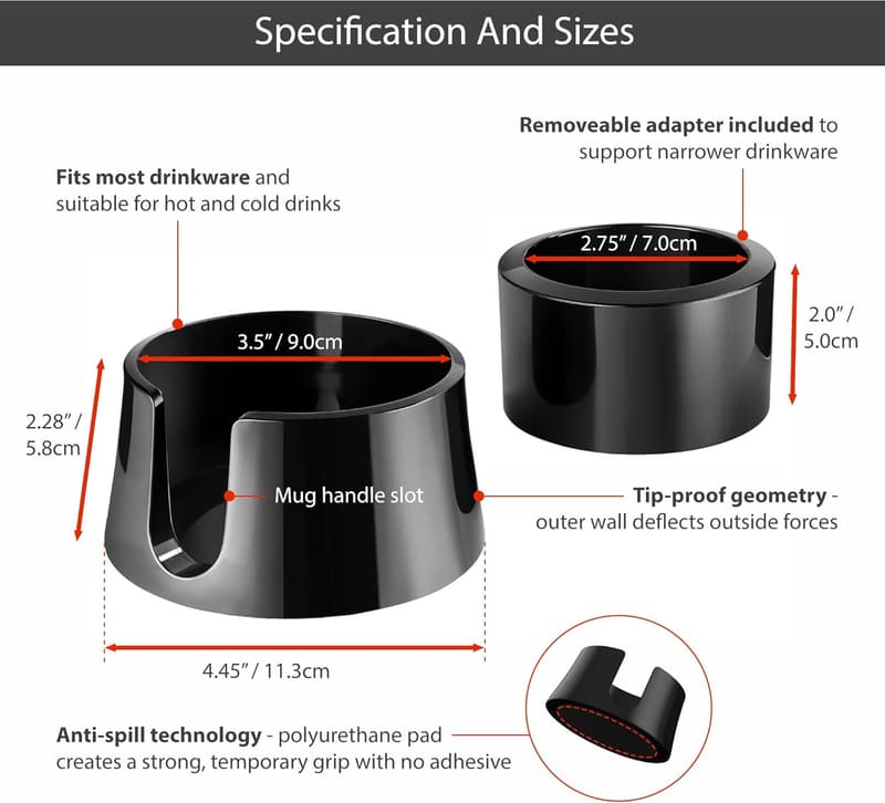 Anti-Spill Table Coaster - Jet Black Drink Holder